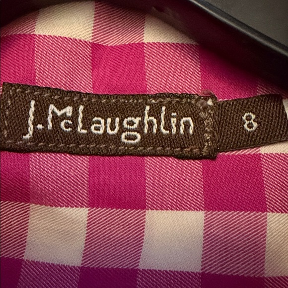 J. McLaughlin Pink Gingham Preppy Plaid Print Button Down Top Blouse Size 8 - Picture 6 of 6